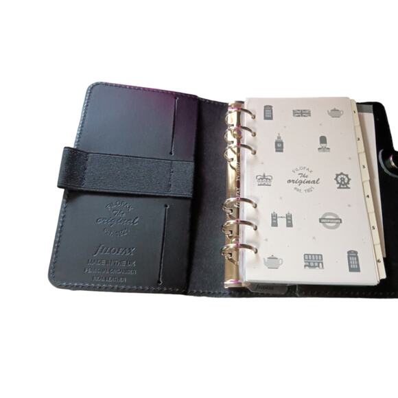 NWOT Filofax Smooth Black Ring The Original Personal Leather Organizer - Picture 3 of 4